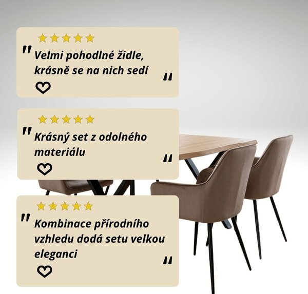 Vikio Jídelní set pro 4 osoby 160x90 cm soft dub noha X béžová židle s područkami VJS226-4CA