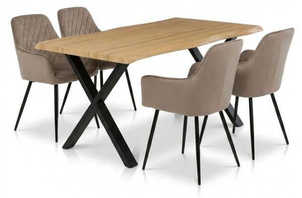 Vikio Jídelní set pro 4 osoby 160x90 cm soft dub noha X béžová židle s područkami VJS226-4CA