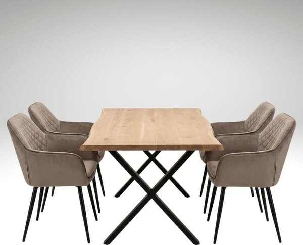 Vikio Jídelní set pro 4 osoby 160x90 cm soft dub noha X béžová židle s područkami VJS226-4CA