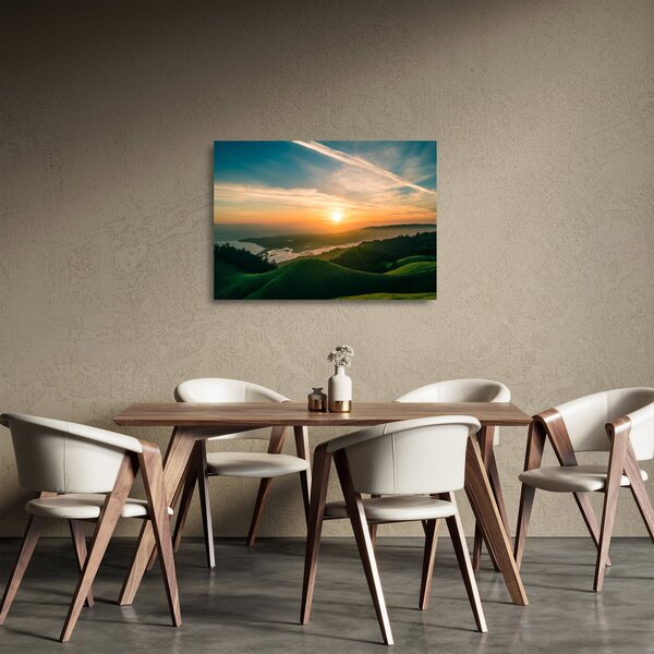 Skleněný obraz východu slunce nad mořem (70x50 cm)