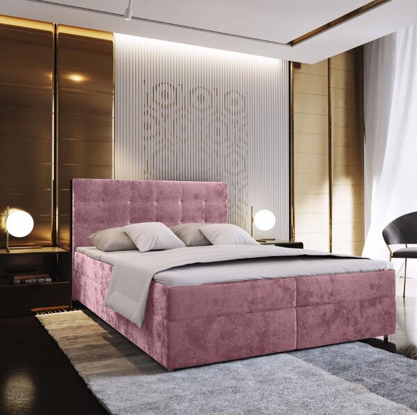 Čalouněná postel boxspring GLORIEN VELVET 160x200 cm růžová Matrace: Matrace Bonell pružinová