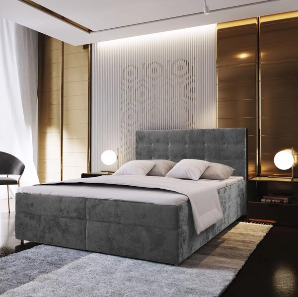 Čalouněná postel boxspring GLORIEN VELVET 140x200 cm šedá Matrace: Matrace Bonell pružinová