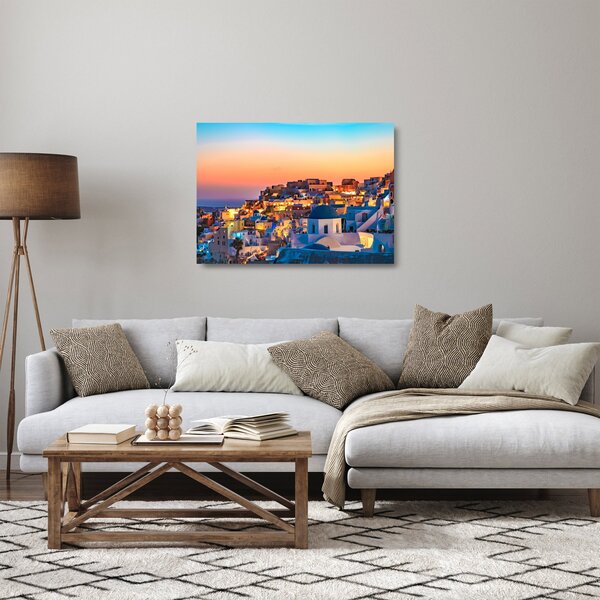 Skleněný obraz - Santorini při setmění (70x50 cm)