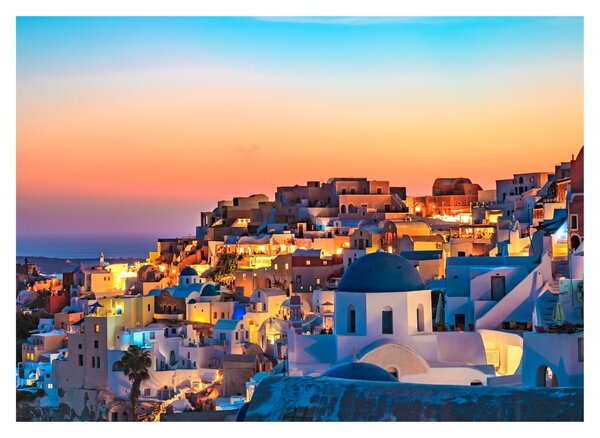 Skleněný obraz - Santorini při setmění (70x50 cm)