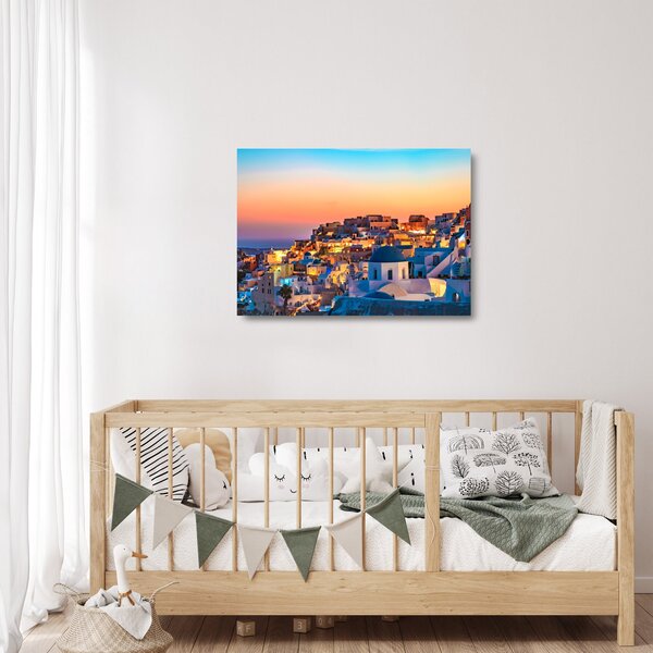 Skleněný obraz - Santorini při setmění (70x50 cm)