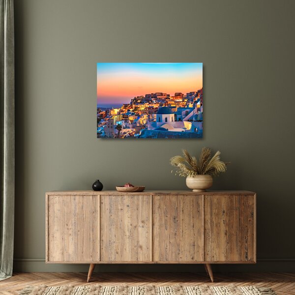 Skleněný obraz - Santorini při setmění (70x50 cm)