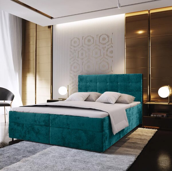 Čalouněná postel boxspring GLORIEN VELVET 140x200 cm tyrkysová Matrace: Matrace Bonell pružinová