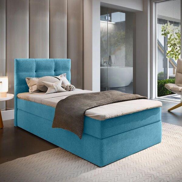 Čalouněná postel boxspring GLORIEN VELVET 90x200 cm modrá Matrace: Matrace Bonell pružinová