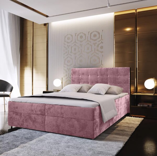 Čalouněná postel boxspring GLORIEN VELVET 160x200 cm růžová Matrace: Matrace Bonell pružinová