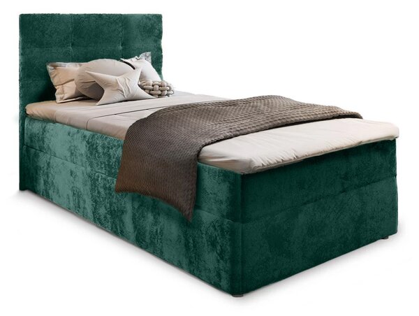 Čalouněná postel boxspring GLORIEN VELVET 90x200 cm tmavě zelená Matrace: Matrace Bonell pružinová