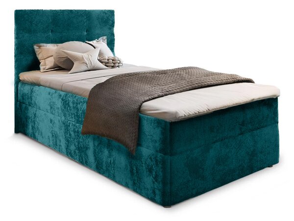 Čalouněná postel boxspring GLORIEN VELVET 100x200 cm tyrkysová Matrace: Matrace Bonell pružinová