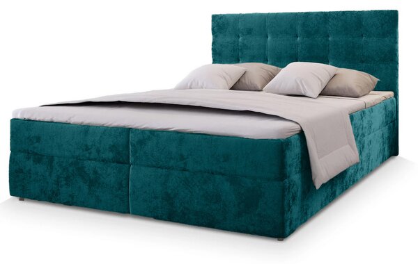 Čalouněná postel boxspring GLORIEN VELVET 140x200 cm tyrkysová Matrace: Matrace Bonell pružinová