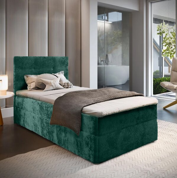 Čalouněná postel boxspring GLORIEN VELVET 90x200 cm tmavě zelená Matrace: Matrace Bonell pružinová