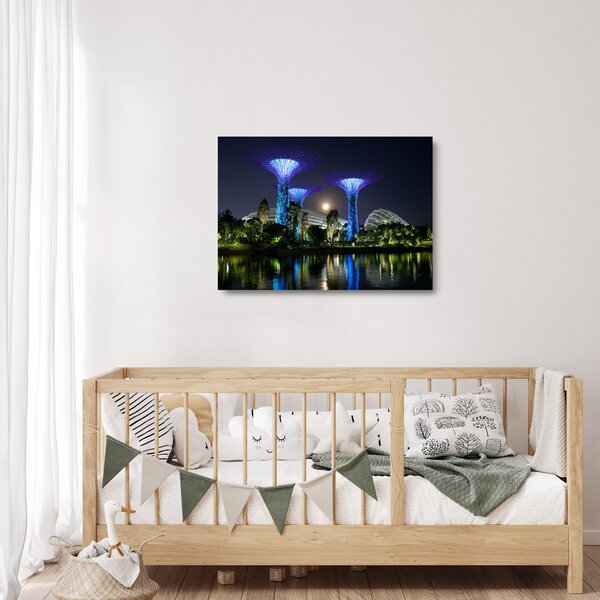 Skleněný obraz úplňku v Singapuských zahradách (70x50 cm)