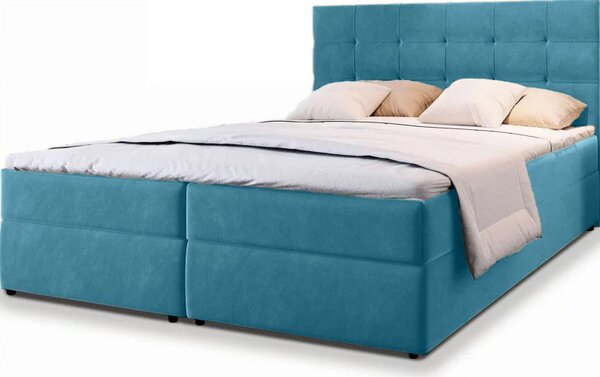 Čalouněná postel boxspring GLORIEN VELVET 140x200 cm modrá Matrace: Matrace Bonell pružinová