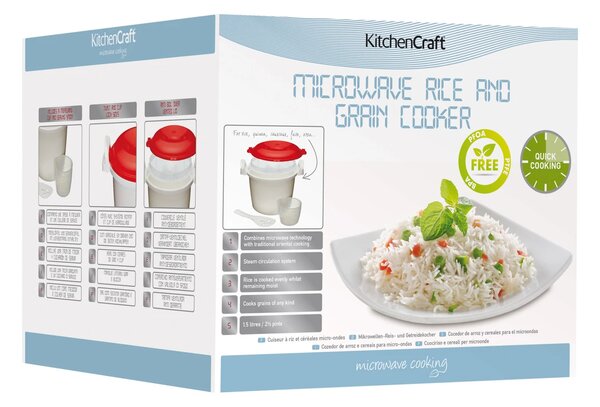 KitchenCraft rýžovar do mikrovlnné trouby 1,5 l, s odměrkou a lopatkou, bez BPA KCRICECOOK