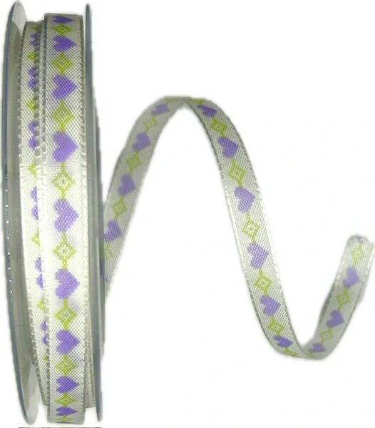 Stuha taftová LAVENDER HEARTS bílá 10mm x 20m (3,-Kč/m) POSLEDNÍ KUSY!