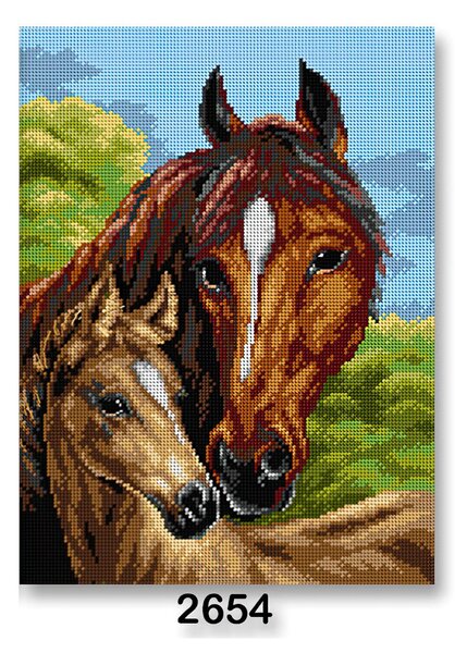 VTC Vyšívací předloha, obrázek na vyšívání 70243/2654, koně 1, hnědá, 30x40cm