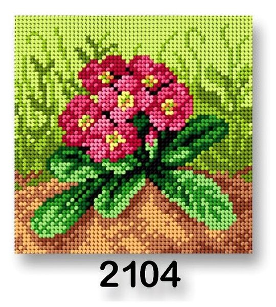 Stoklasa Vyšívací předloha, obrázek na vyšívání 70244/2104, květiny 3, růžové na zelené, 15x15cm