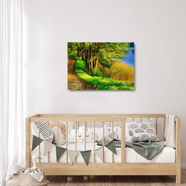 Skleněný obraz stezky podél vody (70x50 cm)