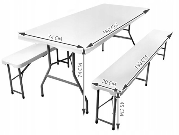 Malatec 3257 Pivní set plastový skládací 180cm bílá