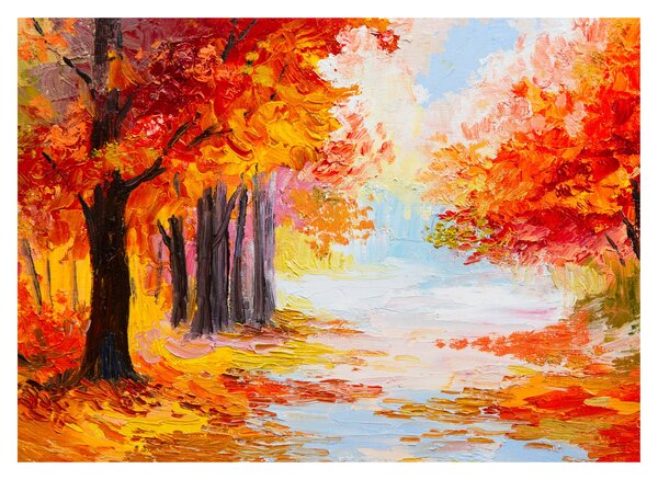 Skleněný obraz - Olejomalba, barevný podzim (70x50 cm)