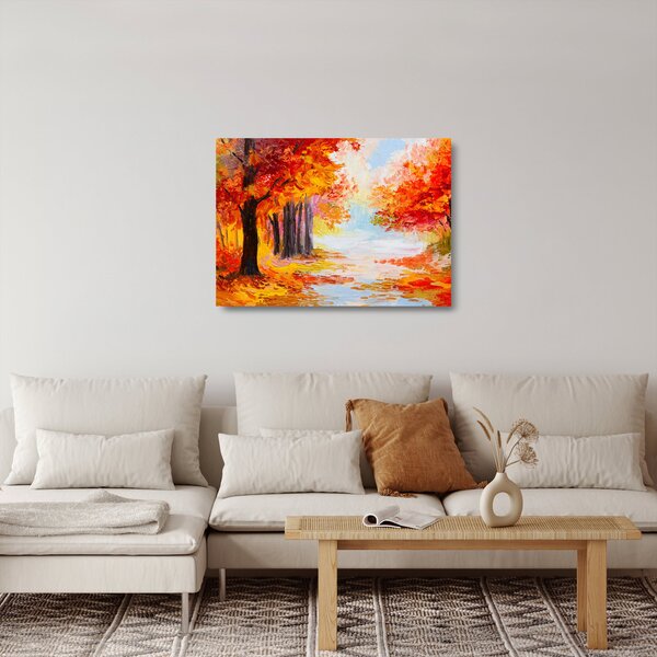 Skleněný obraz - Olejomalba, barevný podzim (70x50 cm)