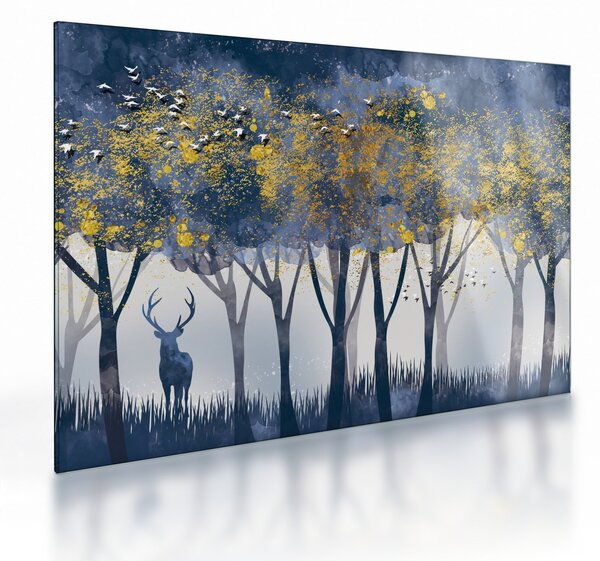 Skleněný obraz jelena v lese (70x50 cm)