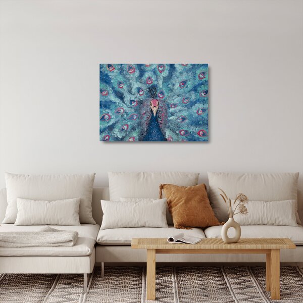 Skleněný obraz malovaného páva (70x50 cm)