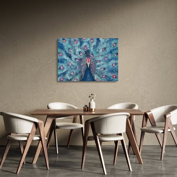 Skleněný obraz malovaného páva (70x50 cm)