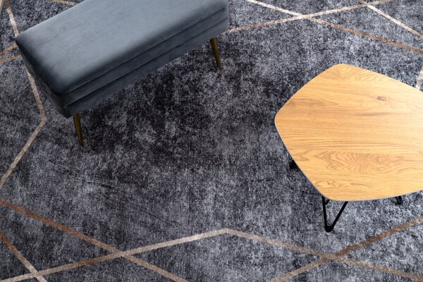 Makro Abra Kusový koberec pratelný MIRO 51233.809 Geometrický protiskluzový šedý Rozměr: 140x190 cm