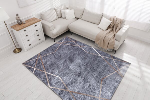 Makro Abra Kusový koberec pratelný MIRO 51233.809 Geometrický protiskluzový šedý Rozměr: 140x190 cm