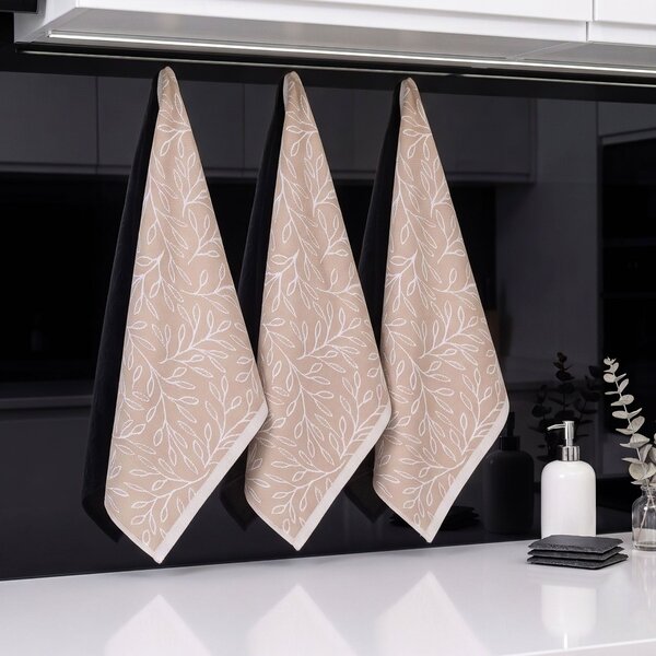 Forbyt kuchyňské utěrky EGYPTSKÁ BAVLNA HSAHARA BEIGE, béžové lístky, 3 kusy, 50x70cmHERB, šedé popínavé listy, 3 kusy, 50x70cm