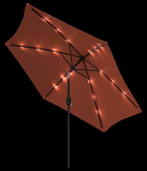Zahradní slunečník s LED světly a ocelovou tyčí 300 cm terakota 313757