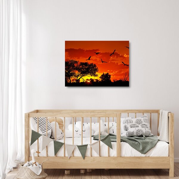 Skleněný obraz ptáků při západu slunce (70x50 cm)