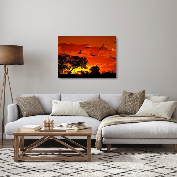 Skleněný obraz ptáků při západu slunce (70x50 cm)