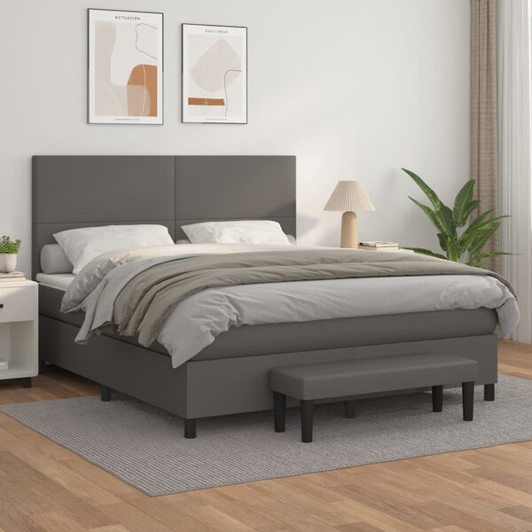 Box spring postel s matrací šedá 160x200 cm umělá kůže 3137555