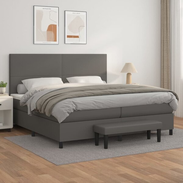 Box spring postel s matrací šedá 200x200 cm umělá kůže 3137567