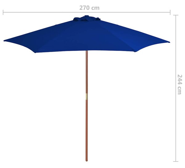 Zahradní slunečník s dřevěnou tyčí modrý 270 cm 313763