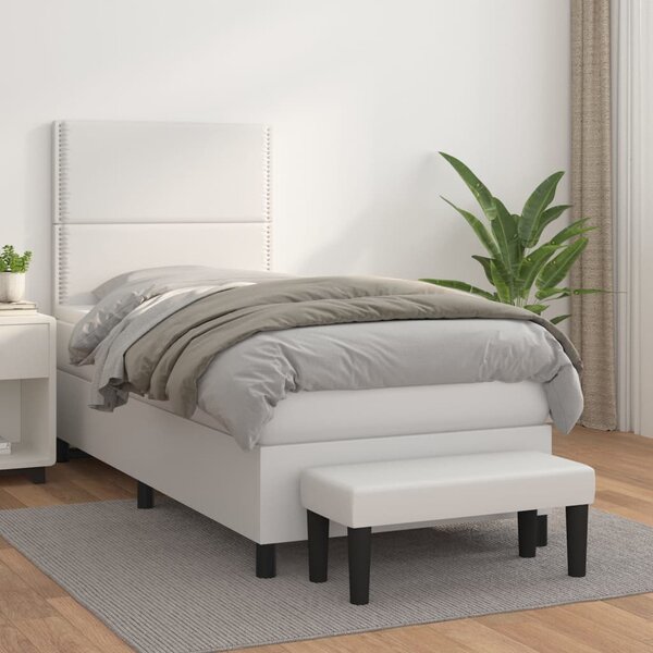 Box spring postel s matrací bílá 100x200 cm umělá kůže 3137588