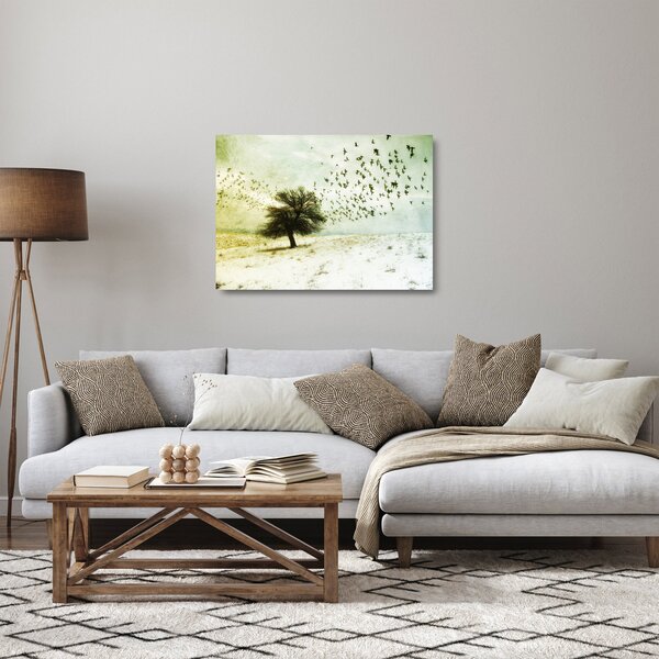 Skleněný obraz - Malované hejno ptáků (70x50 cm)