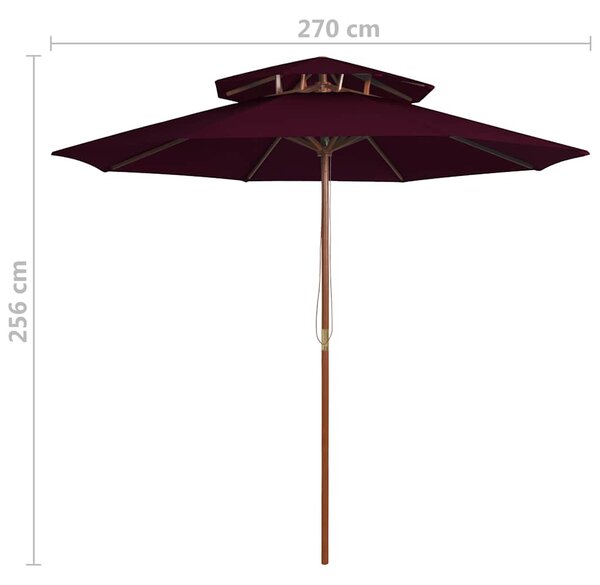 Dvoupatrový slunečník s dřevěnou tyčí bordó 270 cm 313764
