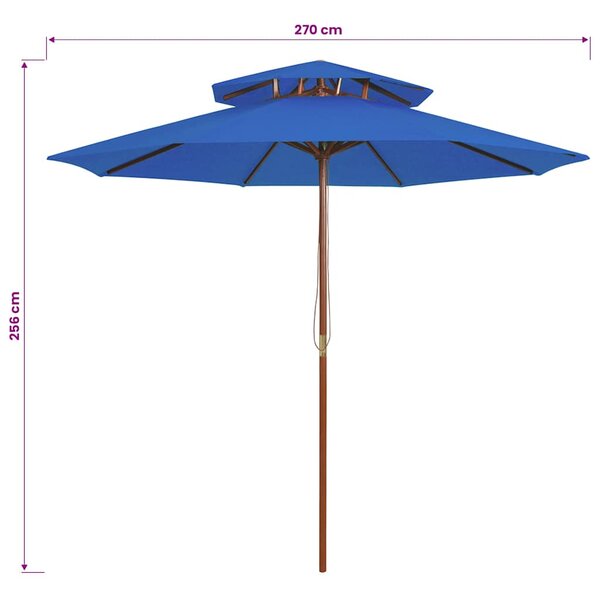 Dvoupatrový slunečník s dřevěnou tyčí modrý 270 cm 313767