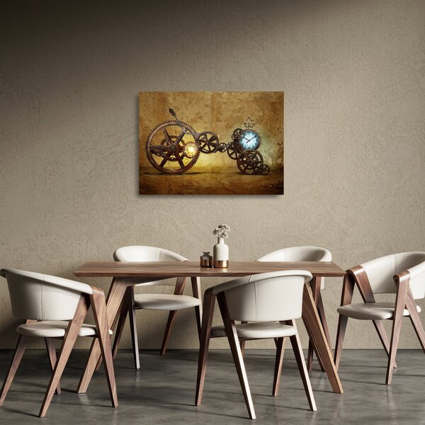 Skleněný obraz strojků historických hodin (70x50 cm)