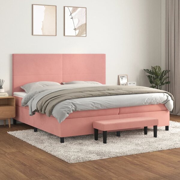Box spring postel s matrací růžová 200x200 cm samet 3137748