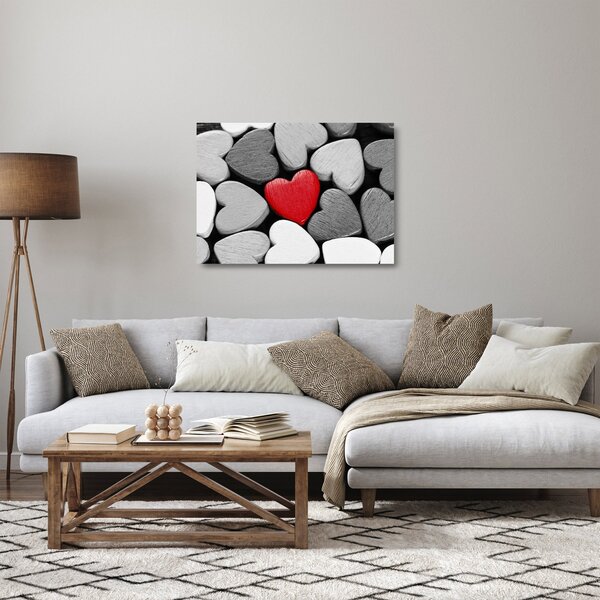 Skleněný obraz dřevěných srdíček (70x50 cm)