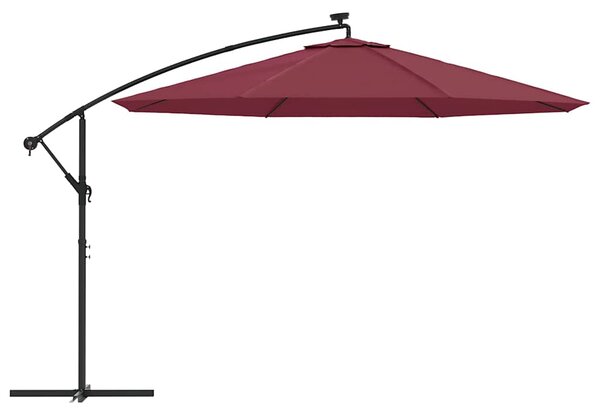 Boční zahradní slunečník s LED osvětlením bordó 350 cm 313782