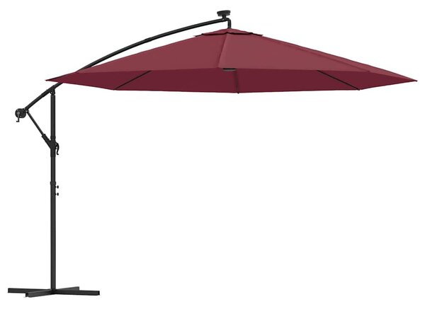 Boční zahradní slunečník s LED osvětlením bordó 350 cm 313782