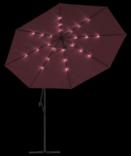 Boční zahradní slunečník s LED osvětlením bordó 350 cm 313782