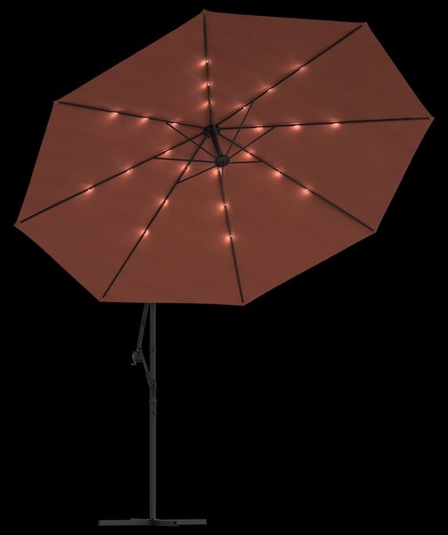 Boční zahradní slunečník s LED osvětlením terakotový 350 cm 313783